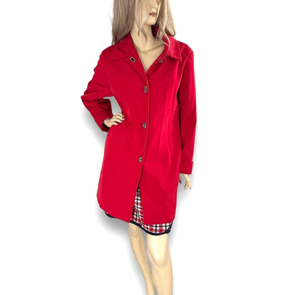 Vintage Anne Klein Red Rain Jacket Size Medium Twist‎ Button Lightweight Coat